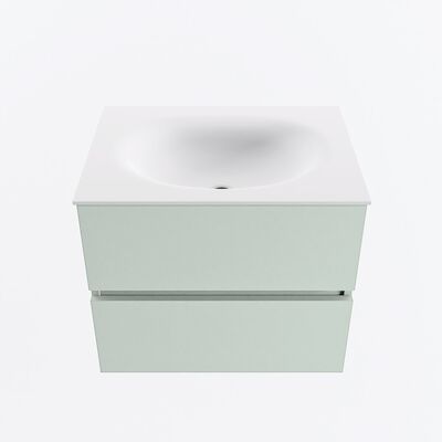 MONDIAZ VICA 60cm badmeubel onderkast Greey 2 lades. Wastafel MOON midden 1 kraangat, kleur Talc.