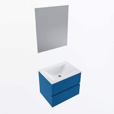 MONDIAZ VICA 60cm badmeubel onderkast Jeans 2 lades. Wastafel CLOUD midden 1 kraangat, kleur Talc met spiegel LED.
