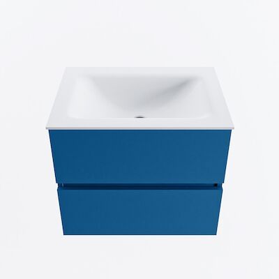 MONDIAZ VICA 60cm badmeubel onderkast Jeans 2 lades. Wastafel CLOUD midden 1 kraangat, kleur Talc.