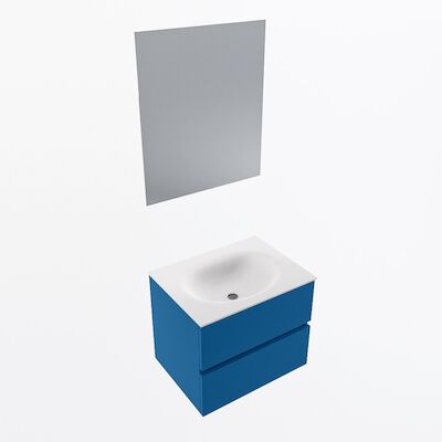 MONDIAZ VICA 60cm badmeubel onderkast Jeans 2 lades. Wastafel Moon midden 1 kraangat, kleur Talc met spiegel LED.
