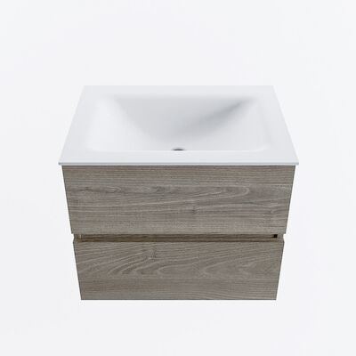 MONDIAZ VICA 60cm badmeubel onderkast Light Brown Grey 2 lades. Wastafel CLOUD midden 1 kraangat, kleur Talc.
