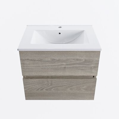 MONDIAZ VICA 60cm badmeubel onderkast Light Brown Grey 2 lades. Wastafel DENIA midden 1 kraangat, kleur Glanzend Wit.
