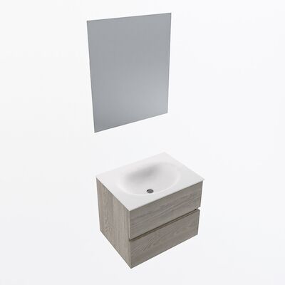 MONDIAZ VICA 60cm badmeubel onderkast Light Brown Grey 2 lades. Wastafel Moon midden 1 kraangat, kleur Talc met spiegel LED.