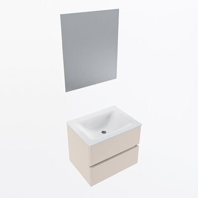 MONDIAZ VICA 60cm badmeubel onderkast Linen 2 lades. Wastafel CLOUD midden 1 kraangat, kleur Talc met spiegel LED.