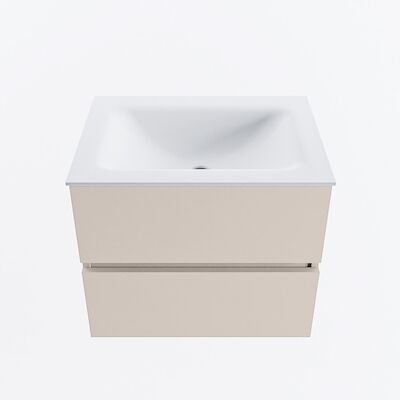 MONDIAZ VICA 60cm badmeubel onderkast Linen 2 lades. Wastafel CLOUD midden 1 kraangat, kleur Talc.