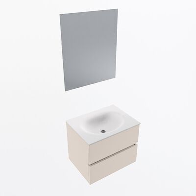 MONDIAZ VICA 60cm badmeubel onderkast Linen 2 lades. Wastafel Moon midden zonder kraangat, kleur Talc met spiegel LED.