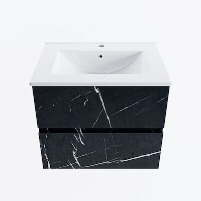 MONDIAZ VICA 60cm badmeubel onderkast Marquina 2 lades. Wastafel DENIA midden 1 kraangat, kleur Glanzend Wit.