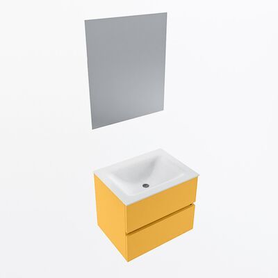 MONDIAZ VICA 60cm badmeubel onderkast Ocher 2 lades. Wastafel CLOUD midden zonder kraangat, kleur Talc met spiegel LED.