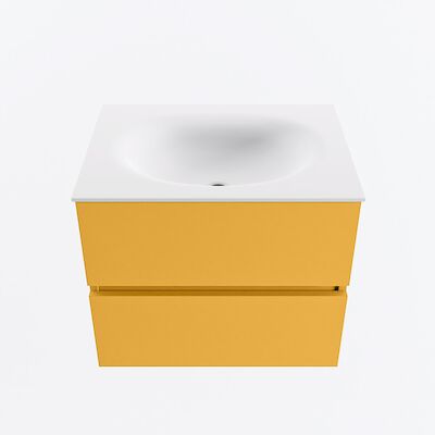 MONDIAZ VICA 60cm badmeubel onderkast Ocher 2 lades. Wastafel MOON midden 1 kraangat, kleur Talc.