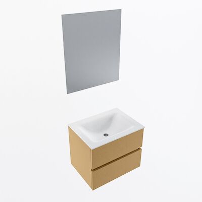 MONDIAZ VICA 60cm badmeubel onderkast Oro 2 lades. Wastafel CLOUD midden 1 kraangat, kleur Talc met spiegel LED.