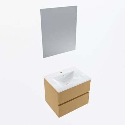 MONDIAZ VICA 60cm badmeubel onderkast Oro 2 lades. Wastafel Denia midden 1 kraangat, kleur Glanzend Wit met spiegel LED.