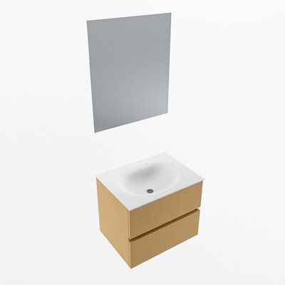MONDIAZ VICA 60cm badmeubel onderkast Oro 2 lades. Wastafel Moon midden zonder kraangat, kleur Talc met spiegel LED.