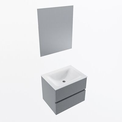 MONDIAZ VICA 60cm badmeubel onderkast Plata 2 lades. Wastafel CLOUD midden 1 kraangat, kleur Talc met spiegel LED.