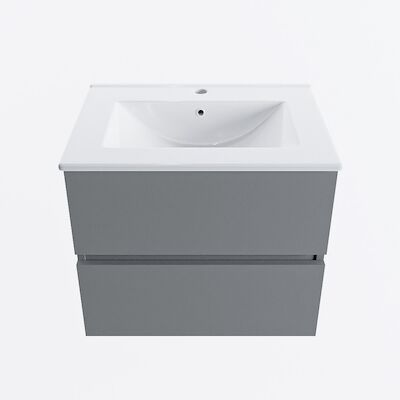 MONDIAZ VICA 60cm badmeubel onderkast Plata 2 lades. Wastafel DENIA midden 1 kraangat, kleur Glanzend Wit.