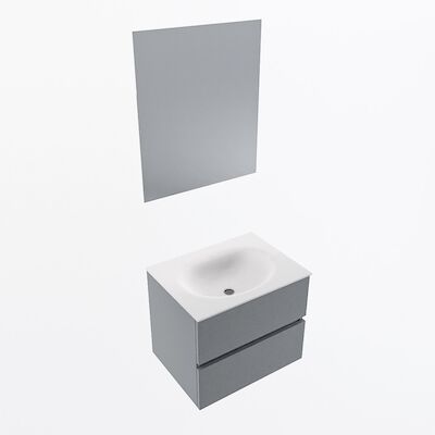 MONDIAZ VICA 60cm badmeubel onderkast Plata 2 lades. Wastafel Moon midden 1 kraangat, kleur Talc met spiegel LED.