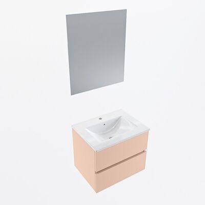 MONDIAZ VICA 60cm badmeubel onderkast Rosee 2 lades. Wastafel Denia midden 1 kraangat, kleur Glanzend Wit met spiegel LED.