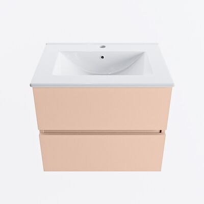 MONDIAZ VICA 60cm badmeubel onderkast Rosee 2 lades. Wastafel DENIA midden 1 kraangat, kleur Glanzend Wit.