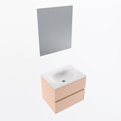MONDIAZ VICA 60cm badmeubel onderkast Rosee 2 lades. Wastafel Moon midden zonder kraangat, kleur Talc met spiegel LED.
