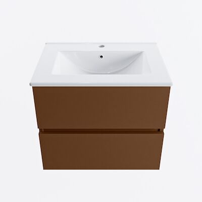 MONDIAZ VICA 60cm badmeubel onderkast Rust 2 lades. Wastafel DENIA midden 1 kraangat, kleur Glanzend Wit.