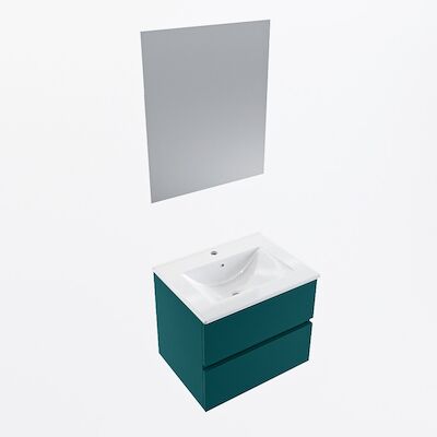 MONDIAZ VICA 60cm badmeubel onderkast Smag 2 lades. Wastafel Denia midden 1 kraangat, kleur Glanzend Wit met spiegel LED.