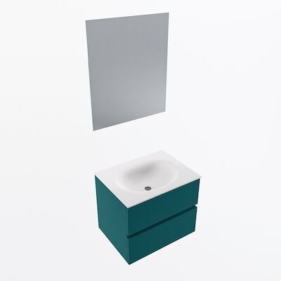 MONDIAZ VICA 60cm badmeubel onderkast Smag 2 lades. Wastafel Moon midden 1 kraangat, kleur Talc met spiegel LED.