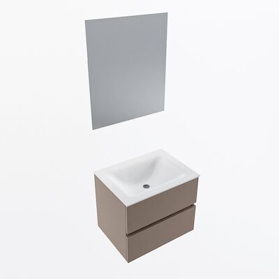 MONDIAZ VICA 60cm badmeubel onderkast Smoke 2 lades. Wastafel CLOUD midden 1 kraangat, kleur Talc met spiegel LED.