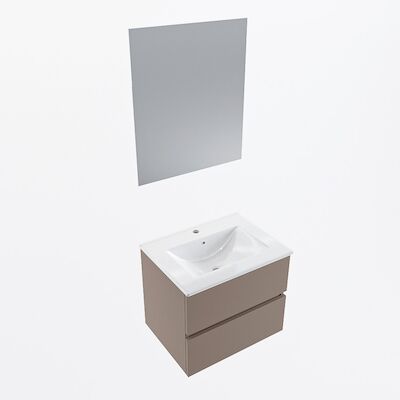 MONDIAZ VICA 60cm badmeubel onderkast Smoke 2 lades. Wastafel Denia midden 1 kraangat, kleur Glanzend Wit met spiegel LED.