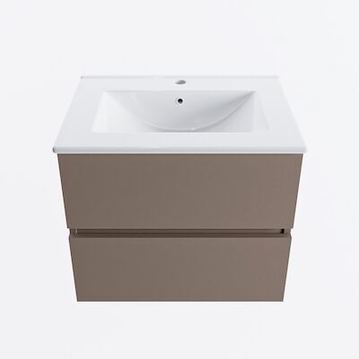 MONDIAZ VICA 60cm badmeubel onderkast Smoke 2 lades. Wastafel DENIA midden 1 kraangat, kleur Glanzend Wit.