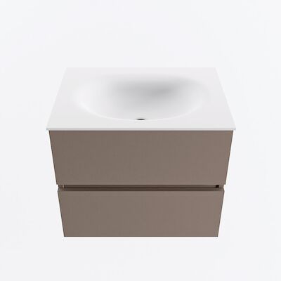 MONDIAZ VICA 60cm badmeubel onderkast Smoke 2 lades. Wastafel MOON midden zonder kraangat, kleur Talc.