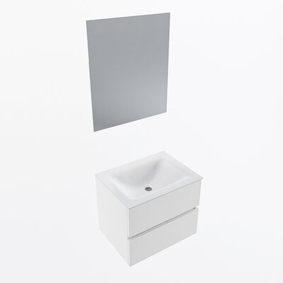 MONDIAZ VICA 60cm badmeubel onderkast Talc 2 lades. Wastafel CLOUD midden 1 kraangat, kleur Talc met spiegel LED.