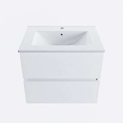 MONDIAZ VICA 60cm badmeubel onderkast Talc 2 lades. Wastafel DENIA midden 1 kraangat, kleur Glanzend Wit.