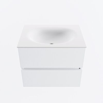 MONDIAZ VICA 60cm badmeubel onderkast Talc 2 lades. Wastafel MOON midden 1 kraangat, kleur Talc.