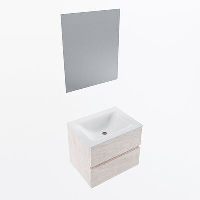 MONDIAZ VICA 60cm badmeubel onderkast Underlayment 2 lades. Wastafel CLOUD midden zonder kraangat, kleur Talc met spiegel LED.