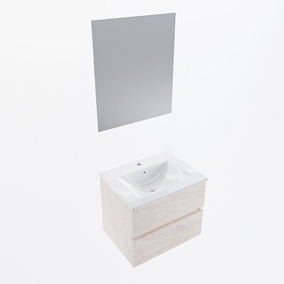 MONDIAZ VICA 60cm badmeubel onderkast Underlayment 2 lades. Wastafel Denia midden 1 kraangat, kleur Glanzend Wit met spiegel LED.