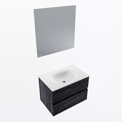 MONDIAZ VICA 70cm badmeubel onderkast Antracite 2 lades. Wastafel Moon midden zonder kraangat, kleur Talc met spiegel LED.