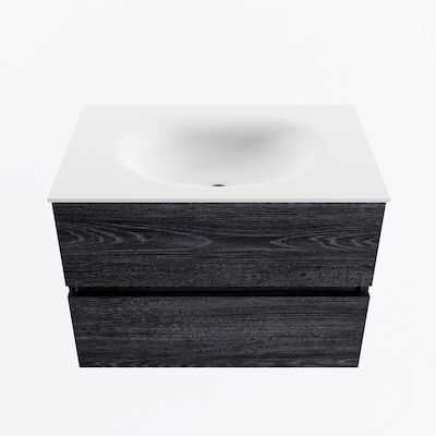 MONDIAZ VICA 70cm badmeubel onderkast Antracite 2 lades. Wastafel MOON midden zonder kraangat, kleur Talc.