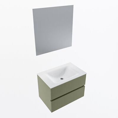 MONDIAZ VICA 70cm badmeubel onderkast Army 2 lades. Wastafel CLOUD midden 1 kraangat, kleur Talc met spiegel LED.