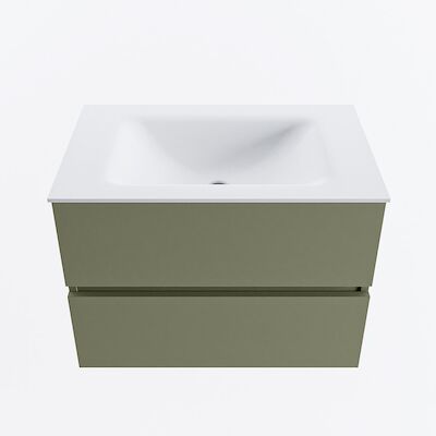 MONDIAZ VICA 70cm badmeubel onderkast Army 2 lades. Wastafel CLOUD midden 1 kraangat, kleur Talc.