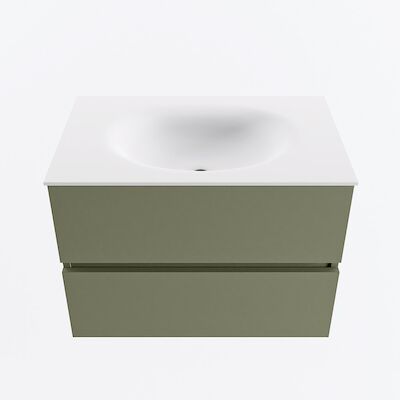 MONDIAZ VICA 70cm badmeubel onderkast Army 2 lades. Wastafel MOON midden 1 kraangat, kleur Talc.