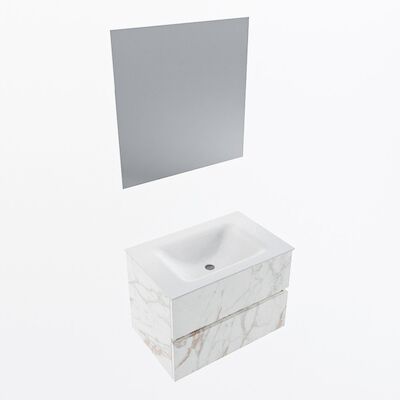MONDIAZ VICA 70cm badmeubel onderkast Carrara 2 lades. Wastafel CLOUD midden zonder kraangat, kleur Talc met spiegel LED.