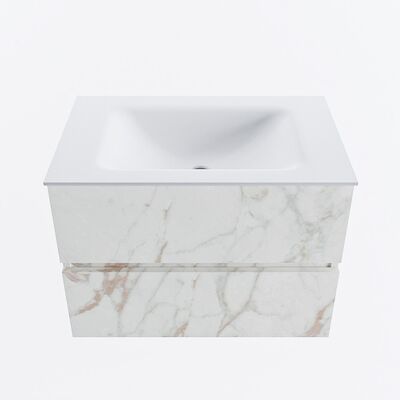 MONDIAZ VICA 70cm badmeubel onderkast Carrara 2 lades. Wastafel CLOUD midden zonder kraangat, kleur Talc.