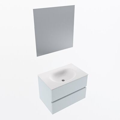 MONDIAZ VICA 70cm badmeubel onderkast Clay 2 lades. Wastafel Moon midden 1 kraangat, kleur Talc met spiegel LED.