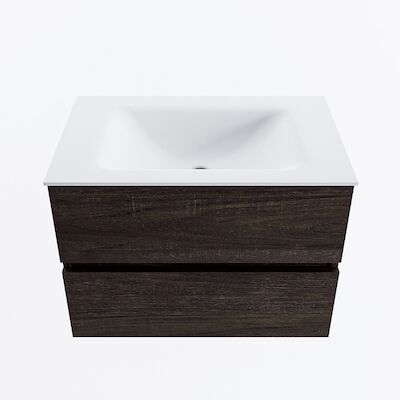 MONDIAZ VICA 70cm badmeubel onderkast Dark Brown 2 lades. Wastafel CLOUD midden zonder kraangat, kleur Talc.