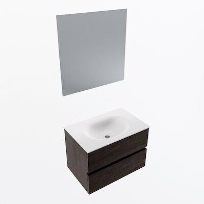 MONDIAZ VICA 70cm badmeubel onderkast Dark Brown 2 lades. Wastafel Moon midden zonder kraangat, kleur Talc met spiegel LED.