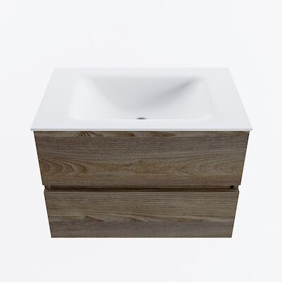 MONDIAZ VICA 70cm badmeubel onderkast Dark Brown Grey 2 lades. Wastafel CLOUD midden zonder kraangat, kleur Talc.