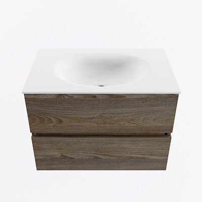 MONDIAZ VICA 70cm badmeubel onderkast Dark Brown Grey 2 lades. Wastafel MOON midden zonder kraangat, kleur Talc.