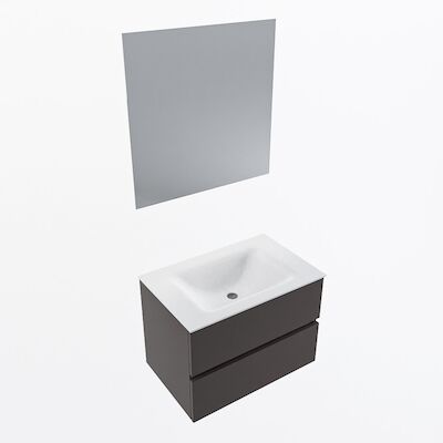 MONDIAZ VICA 70cm badmeubel onderkast Dark Grey 2 lades. Wastafel CLOUD midden zonder kraangat, kleur Talc met spiegel LED.