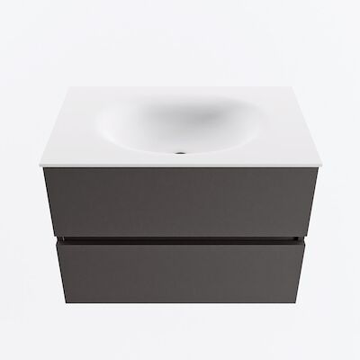 MONDIAZ VICA 70cm badmeubel onderkast Dark Grey 2 lades. Wastafel MOON midden 1 kraangat, kleur Talc.
