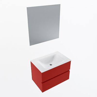 MONDIAZ VICA 70cm badmeubel onderkast Fire 2 lades. Wastafel CLOUD midden zonder kraangat, kleur Talc met spiegel LED.