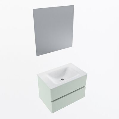 MONDIAZ VICA 70cm badmeubel onderkast Greey 2 lades. Wastafel CLOUD midden zonder kraangat, kleur Talc met spiegel LED.